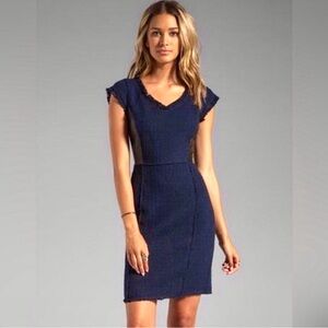 Rebecca Taylor Tweed Lamb Leather Shift Navy Black Dress - Size 4